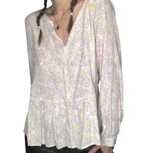 Gap Blouse Top Sz S Paisley Boho Feminine NEW Pullover Peplum Pastel Casual